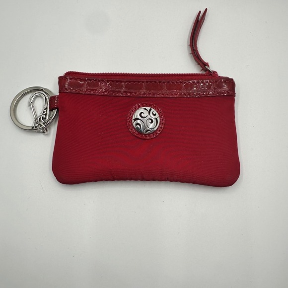 Brighton Handbags - Brighton Red Nylon ID Window Coin Purse Keychain Croc Trim Silver Medallion